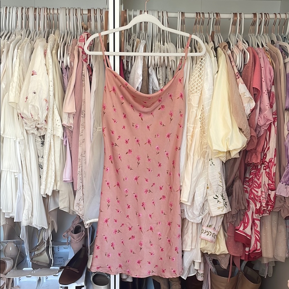 Chic Pink Fitted Camisole Midi Dress